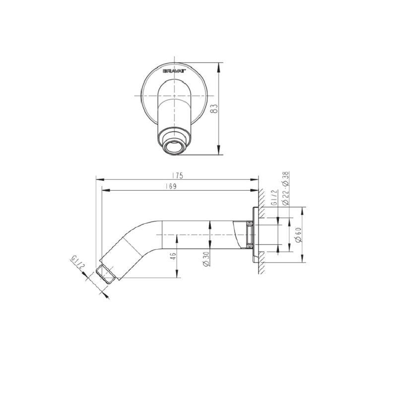175mm Round Shower Arm Gun Metal