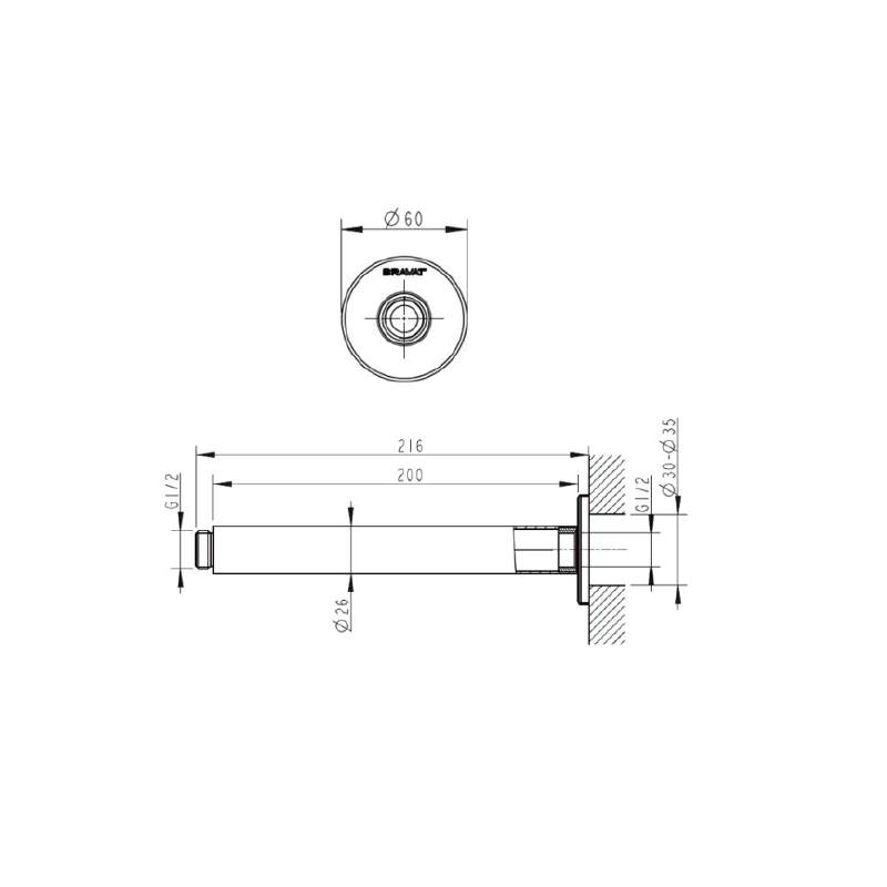 216mm Round Ceiling Arm Gun Metal
