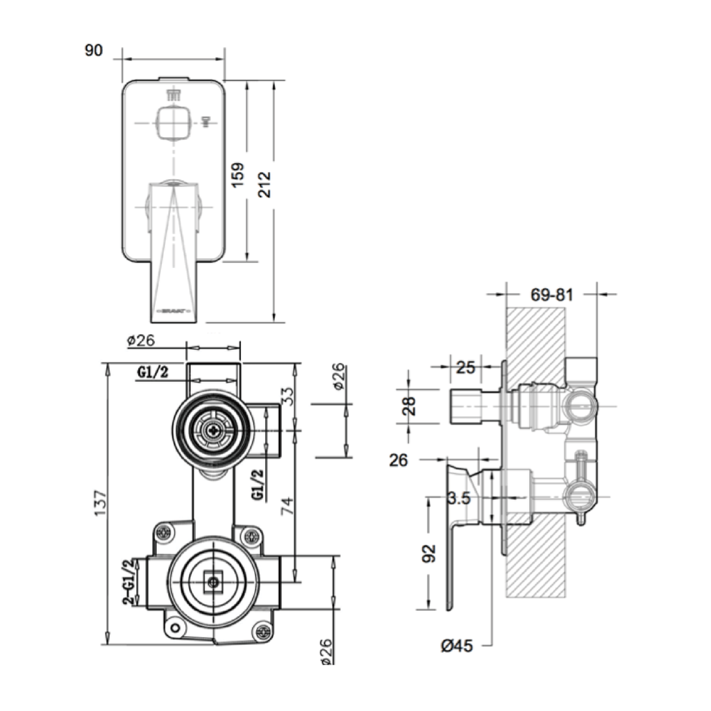 Diamond Shower Mixer with Diverter