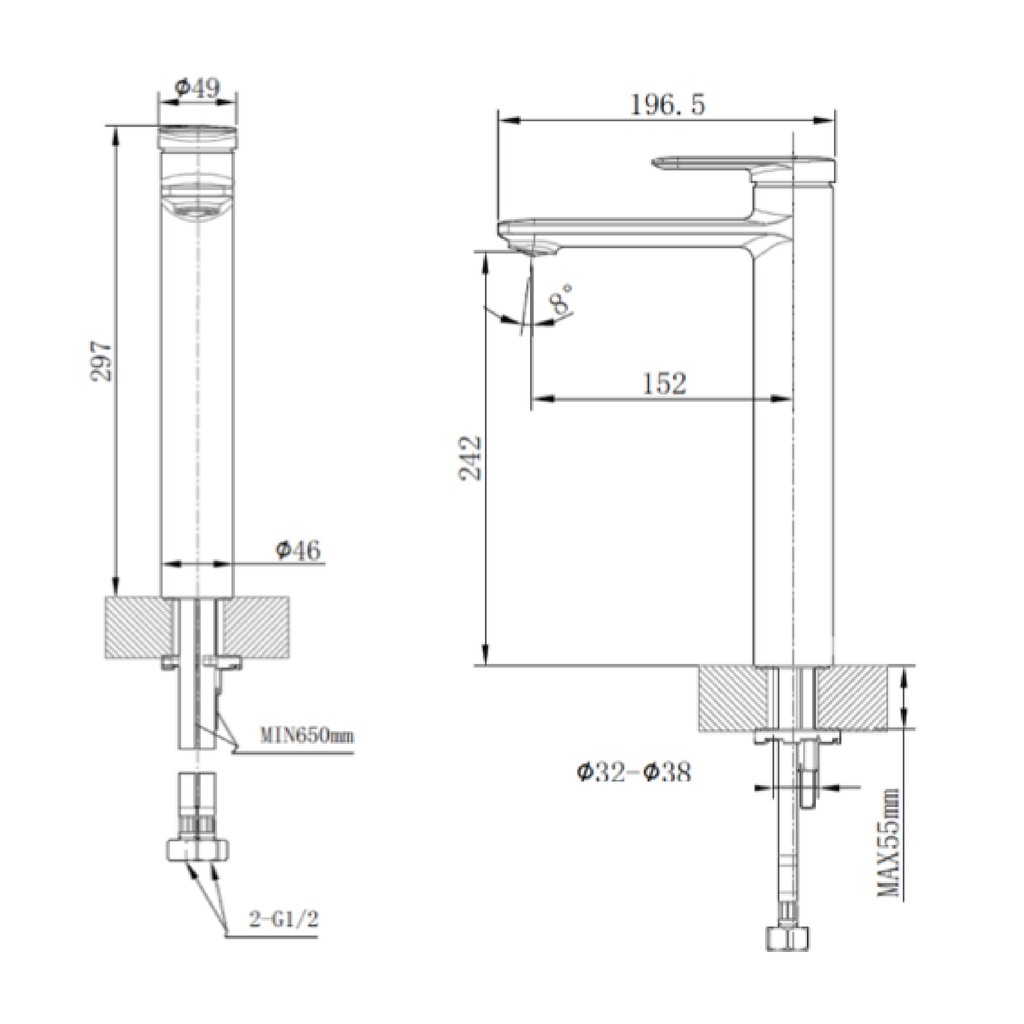 Elle High Basin Mixer Brushed Nickel