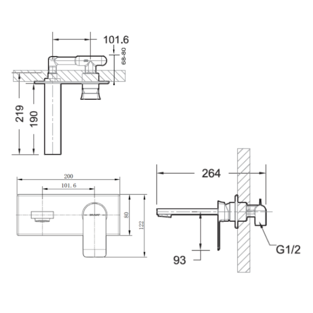 Elle Wall Basin Mixer Brushed Nickel