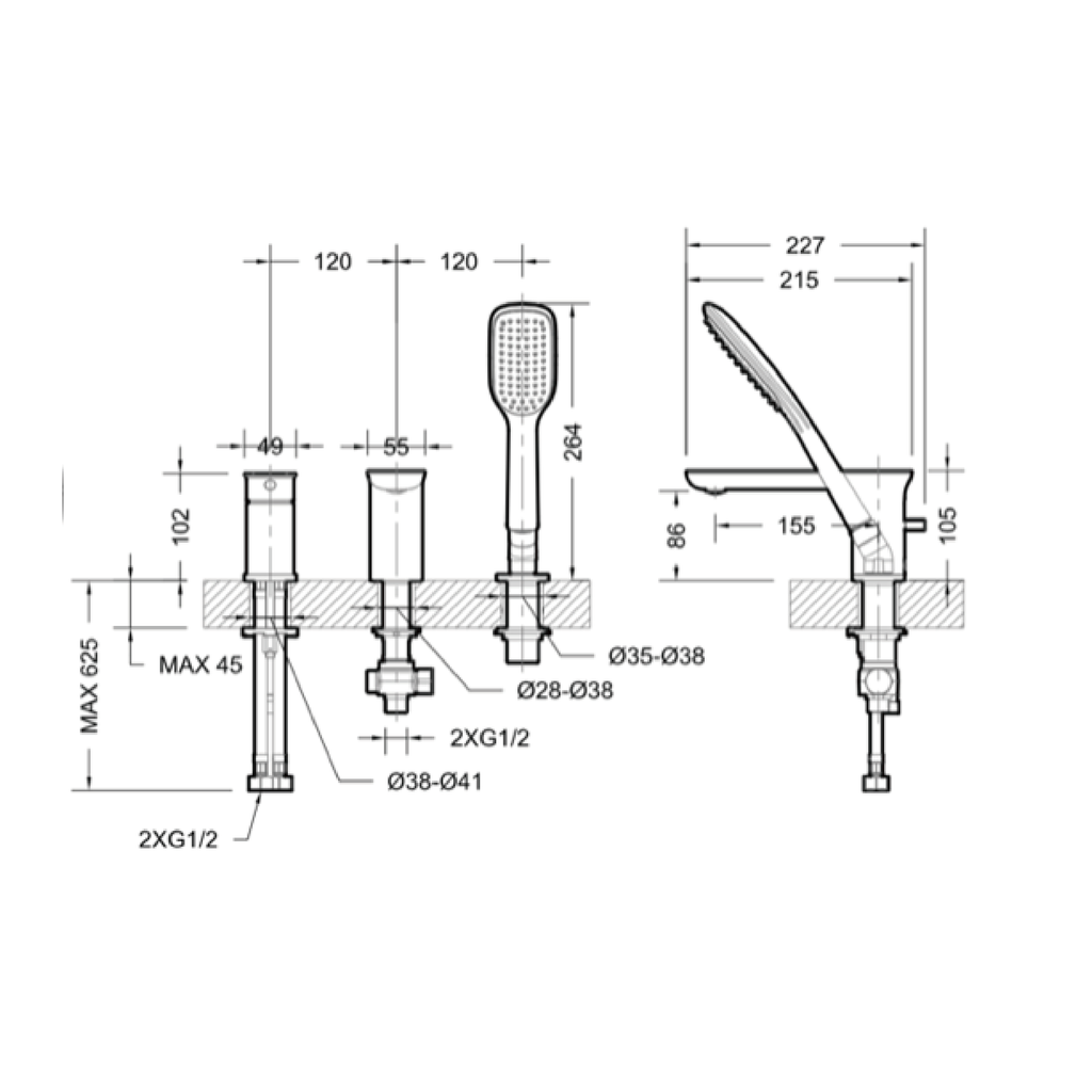 Gina 3Pcs Bath & Shower Mixer