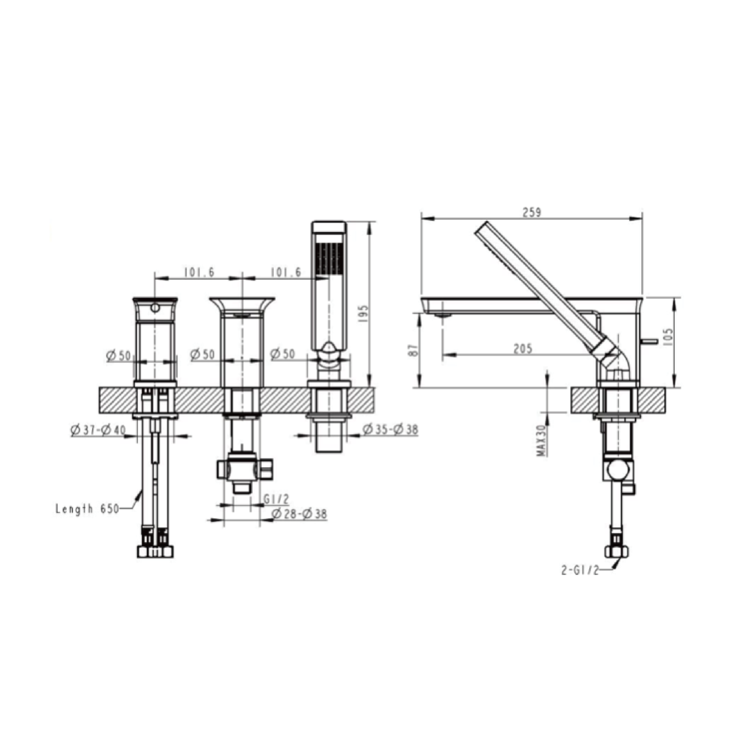 Phillis 3Pcs Bath & Shower Mixer