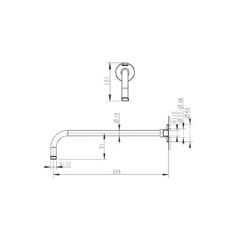 400mm Round Shower Arm Brushed Nickel