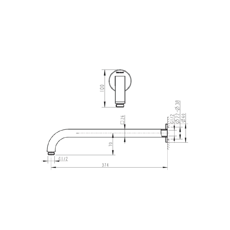 375mm Square Shower Arm Chrom