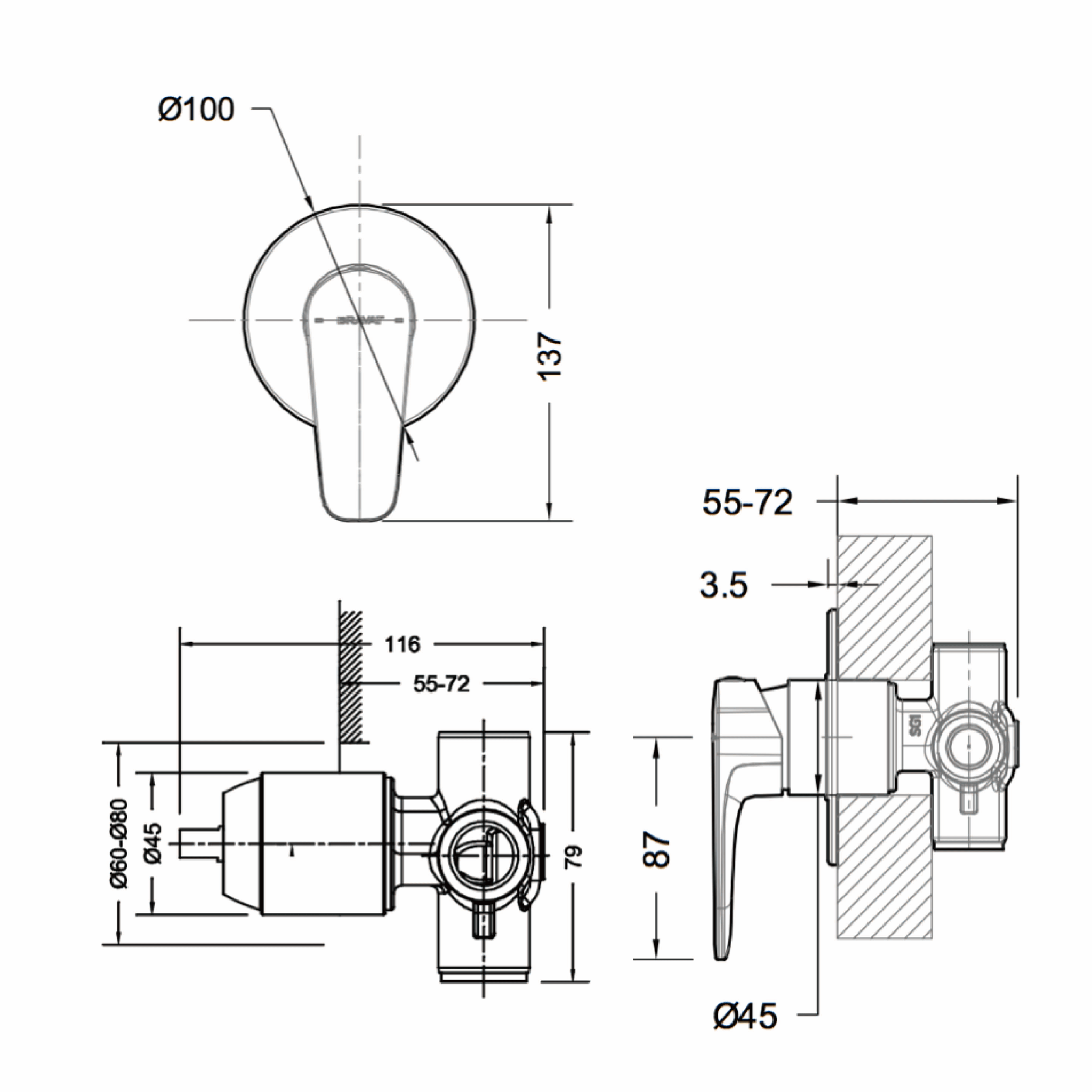 Source Shower Mixer Brushed Brass